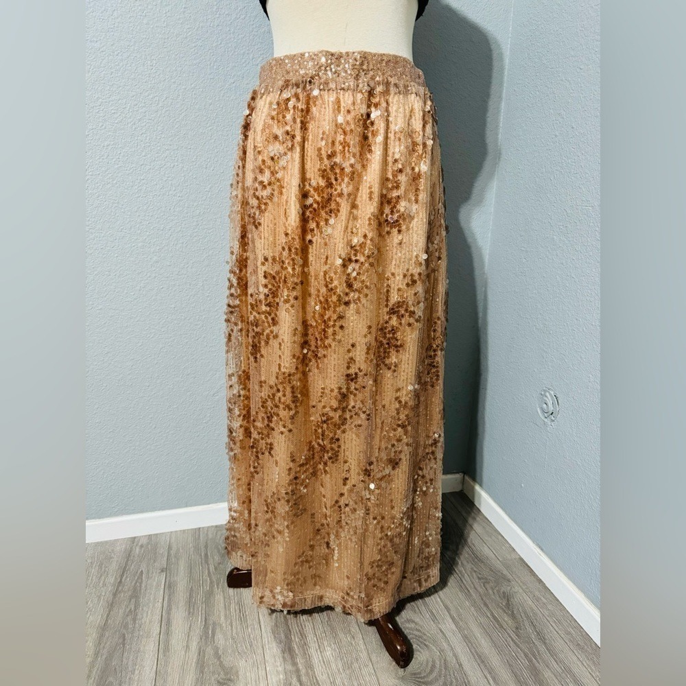 Zara New Gold High Waist Christmas‎ Long Sequin Skirt Size L A-Line Silhouette - Picture 6 of 14